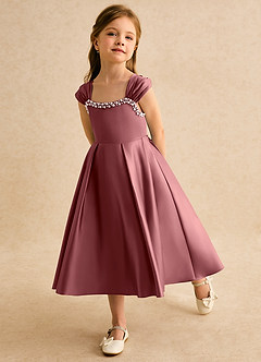 Azazie Yosemite Robe Demoiselle D'honneur Fillette Robe Princesse en Mat Satiné Encolure en Forme de Cœur Améthyste image6