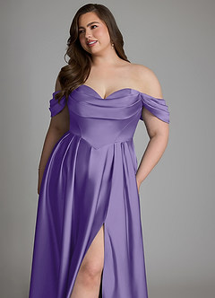 Azazie Loisa Robes de demoiselle d'honneur Robe Trapèze en Satin extensible Épaules dénudées Tahiti image15