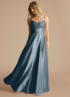 Azazie Oliana Bridesmaid Dresses Twilight A-Line Sweetheart Neckline Metallic Satin Dress image2