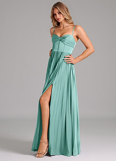 Azazie Tyla Bridesmaid Dresses Aqua A-Line Sweetheart Neckline Stretch Satin Dress image6