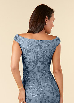 Azazie Porcelain Mother of the Bride Dresses Dusty Blue A-Line Off the Shoulder Lace Dress image6