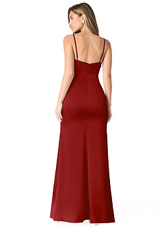 Azazie Linia Bridesmaid Dresses Pomegranate Mermaid Pleated Stretch Satin Dress image2