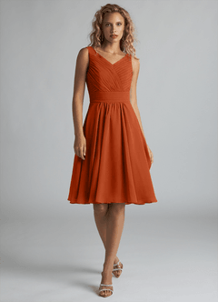 Azazie Grace Vestidos de damas de honor Vestido de Naranja Quemada de Gasa de Corte en A con Plisado image1