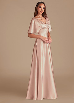 Azazie Pamela Robes de demoiselle d'honneur Robe Trapèze en Satiné métallisé Plissée Rose Perle image3