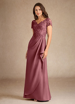 Azazie Santa Ana Mother of the Bride Dresses Desert Rose A-Line Lace Stretch Satin Dress image6