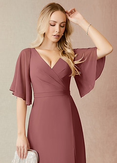 Azazie Cierra Bridesmaid Dresses Amethyst A-Line V-Neck Chiffon Dress image6