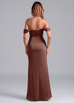 Azazie Asha Jurken voor bruidsmeisjes Converteerbaar Jurk van Stretch Satijn met Kolom Off the Shoulder Espresso image4