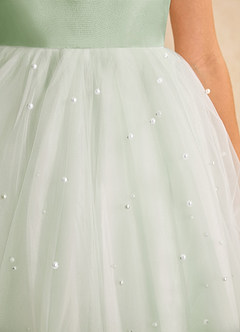 Azazie Esme Flower Girl Dresses Dusty Sage Ball-Gown Bow Tulle Dress image9