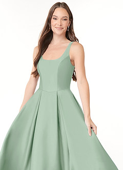 Azazie Neve Bridesmaid Dresses Agave Ball-Gown with Pockets Stretch Satin Dress image5