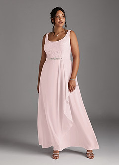 Azazie Ainsling Mother of the Bride Dresses Blushing Pink A-Line Square Neckline Lace Chiffon Dress image15