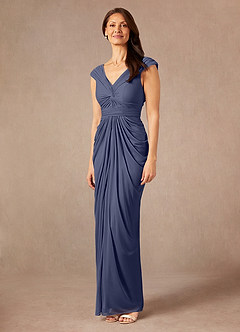 Azazie Lisolette Mother of the Bride Dresses Stormy Sheath Pleated Mesh Dress image4
