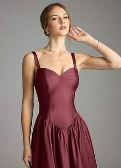 Azazie Evadina Suknie dla druhen Linia A Gorset Satyna elastyczna Do ziemi Sukienka image5