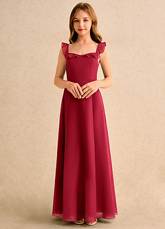 Azazie Chip Girls Formal Flower Girl Dresses Scarlet A-Line Sleeveless Chiffon Dress image4