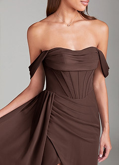 Azazie Amyra Bridesmaid Dresses Ganache Sheath Off the Shoulder Chiffon Convertible Dress image5
