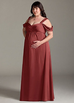 Azazie Rhea vestidos de dama de honor de maternidad Vestido Línea A Off The Shoulder Plisado Largo hasta el suelo Satén Elástico image11