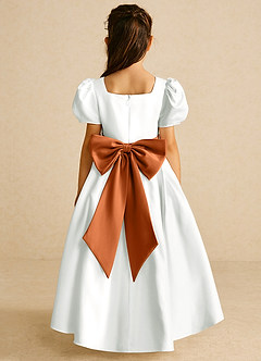 Azazie Zippy Flower Girl Dresses Ivory Copper A-Line with Sleeves Matte Satin Dress image5