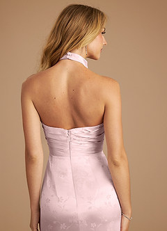 Azazie Jemma Bridesmaid Dresses Peony Pink Floral Jacquard Sheath Pleated Floral Jacquard Dress image6