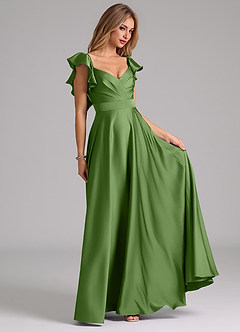 Azazie Leilani Robes de demoiselle d'honneur Robe Trapèze en Satin extensible Rayé Basilic image4