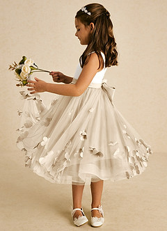 Azazie Sprout Flower Girl Dresses Champagne A-Line Bow Tulle Dress image4