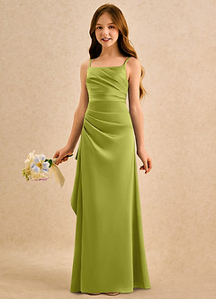 Azazie Cannoli Girls Formal Robe Demoiselle D'honneur Fillette Robe Trapèze en Satin extensible Plissée Citronnelle image4