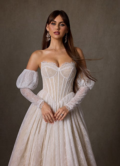 Azazie Sienna Robes de mariée Robe Trapèze en Dentelle Encolure en Forme de Cœur Diamant Blanc Champagne image5