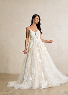 Azazie Lorenza Wedding Dresses Diamond White Champagne A-Line V-Neck Sequins Tulle Dress image4