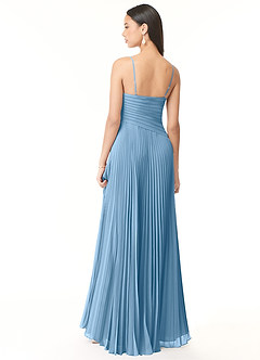 Azazie Vini Bridesmaid Dresses Steel Blue A-Line V-Neck Pleated Chiffon Dress image2