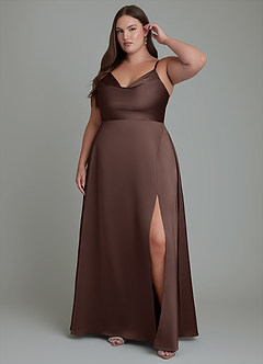 Azazie Sarella Bridesmaid Dresses Ganache A-Line Pleated Stretch Satin Dress image6