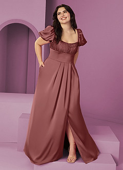 Barbie ♥ Azazie Bridesmaid Dresses Amethyst A-Line Ruched Stretch Satin Dress image7