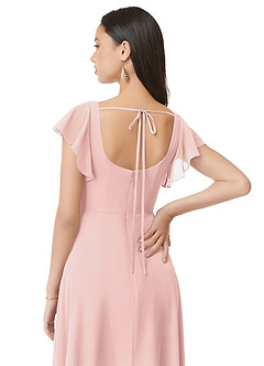 Azazie Bondi Bridesmaid Dresses Powder Pink A-Line Ruched Chiffon Dress image2