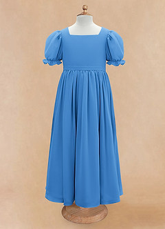 Azazie Joss Flower Girl Dresses Blue Jay A-Line with Sleeves Chiffon Dress image5