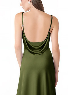 Azazie Alaija Jurken voor bruidsmeisjes Jurk van Stretch Satijn met Zeemeermin Zijsplit Olijf image6