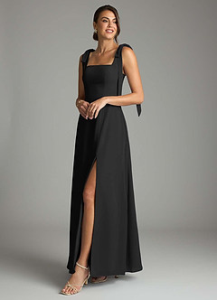 Azazie Debra Bridesmaid Dresses Black A-Line with Pockets Chiffon Convertible Dress image8