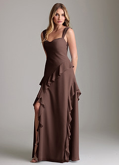 Azazie Sloane Robes de demoiselle d'honneur Robe Trapèze en Mousseline de soie Encolure en Forme de Cœur Ganache image1