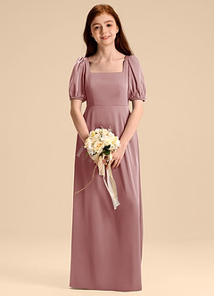 Azazie Briar Junior Robe Trapèze en Satin extensible Arc Rose Poussiéreuse image1