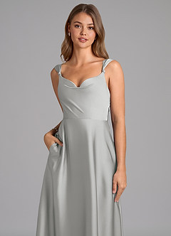 Azazie Beatrice 신부 들러리 드레스 A라인 스윗하트 네크라인 스트레치 새틴 바닥 길이 드레스 image7