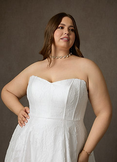 Azazie Gladiola Vestidos de noiva Vestido Diamante Branco de Jacquard Floral Burnout de Vestido de baile com Decote em coração image16