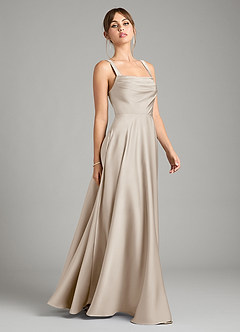 Azazie Shaude Bridesmaid Dresses Frost A-Line Pleated Stretch Satin Dress image7