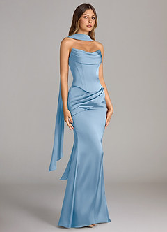 Azazie Sorrel Bridesmaid Dresses Powder Blue Mermaid Strapless Stretch Satin Convertible Dress image4