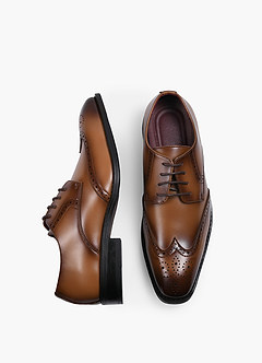 front Brown Leather Wingtip Oxford Dress Shoes