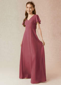 Azazie Induh Junior A-Linie Gestreift Chiffon Kleid Merlot image3