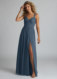 Azazie Aziza Bridesmaid Dresses Neptune A-Line V-Neck Pleated Chiffon Dress image2