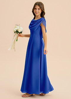 Azazie Lambie Junior Royal Blue A-Line Pleated Chiffon Dress image4