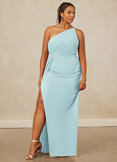 Christian Siriano Bridal for Azazie 1003 Bridesmaid Dresses Sea Glass Sheath One Shoulder Chiffon Dress image11