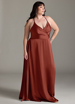 Azazie Davis Brautjungfernkleider A-Linie Plissee Stretch-Satin Kleid Terrakotta image9