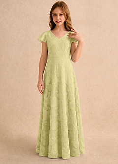 Azazie Narin Girls Formal Flower Girl Dresses Lemon Sorbet A-Line with Sleeves Floral Burnout Dress image3