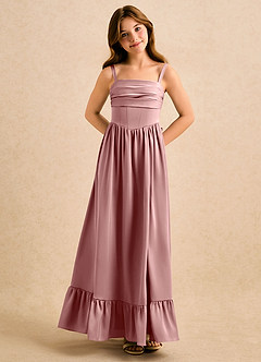 Azazie Maisie Girls Formal Flower Girl Dresses Dusty Rose A-Line Ruched Stretch Satin Dress image4