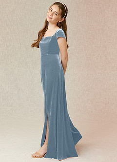 Azazie Gabi Junior Dusty Blue A-Line Velvet Dress image4