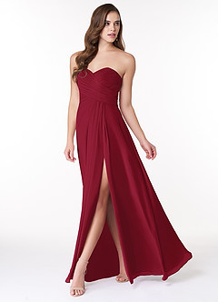 Azazie Arabella Allure Vestidos de damas de honor Vestido de Borgoña de Gasa de Corte en A Convertible con Escote de Corazón image11