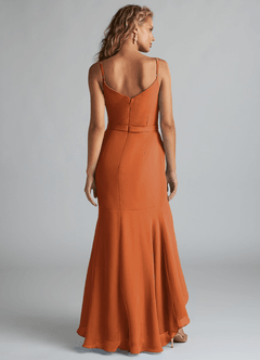Azazie Summer Bridesmaid Dresses Cinnamon Mermaid Scoop Cowl Chiffon Dress image2